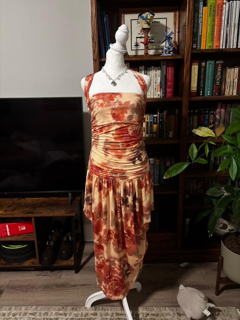 Free People Rust and Cream Floral Halter Maxi Dress